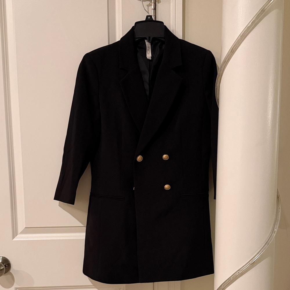 Nordstrom Mural Black Structured Double-Breasted Blazer with Gold Buttons
